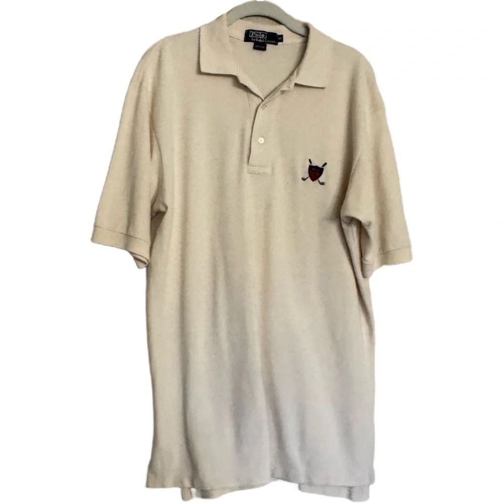 Vintage Polo Ralph Lauren Golf Shirt Sz Medium Ivory Logo Crest Preppy Academia